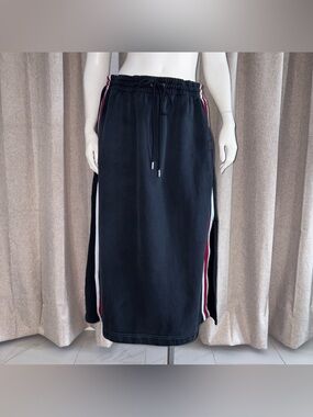 JORDAN NEW SZ XL Black Drawstring Side-Strip Midi MAXI Skirt POCKETS SIDE SLIT